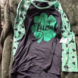 Celebrate It Lucky Clover Long Sleeve Tee - Black and Green